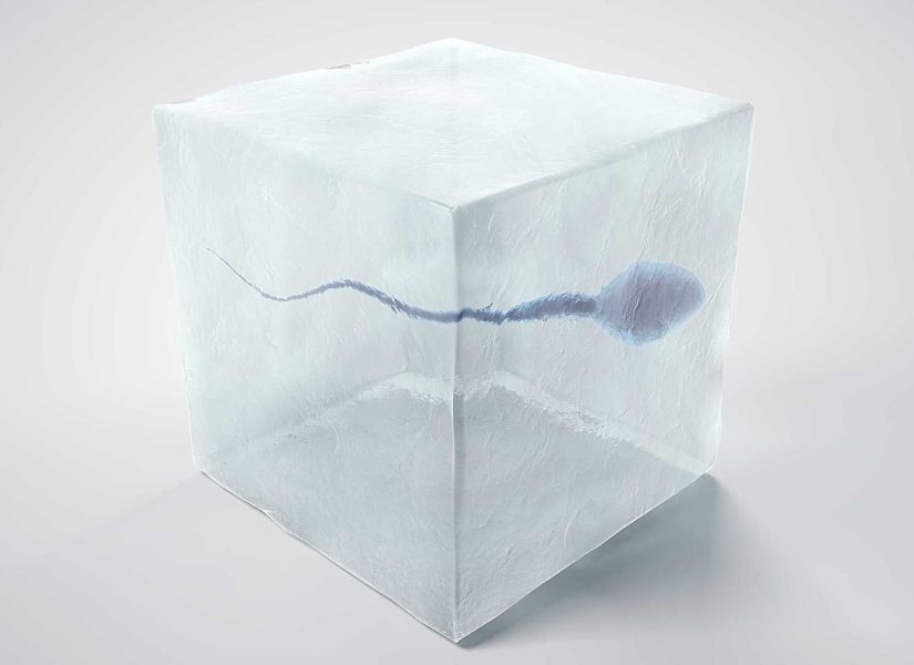 espermatozoide dentro de um cubro de gelo
